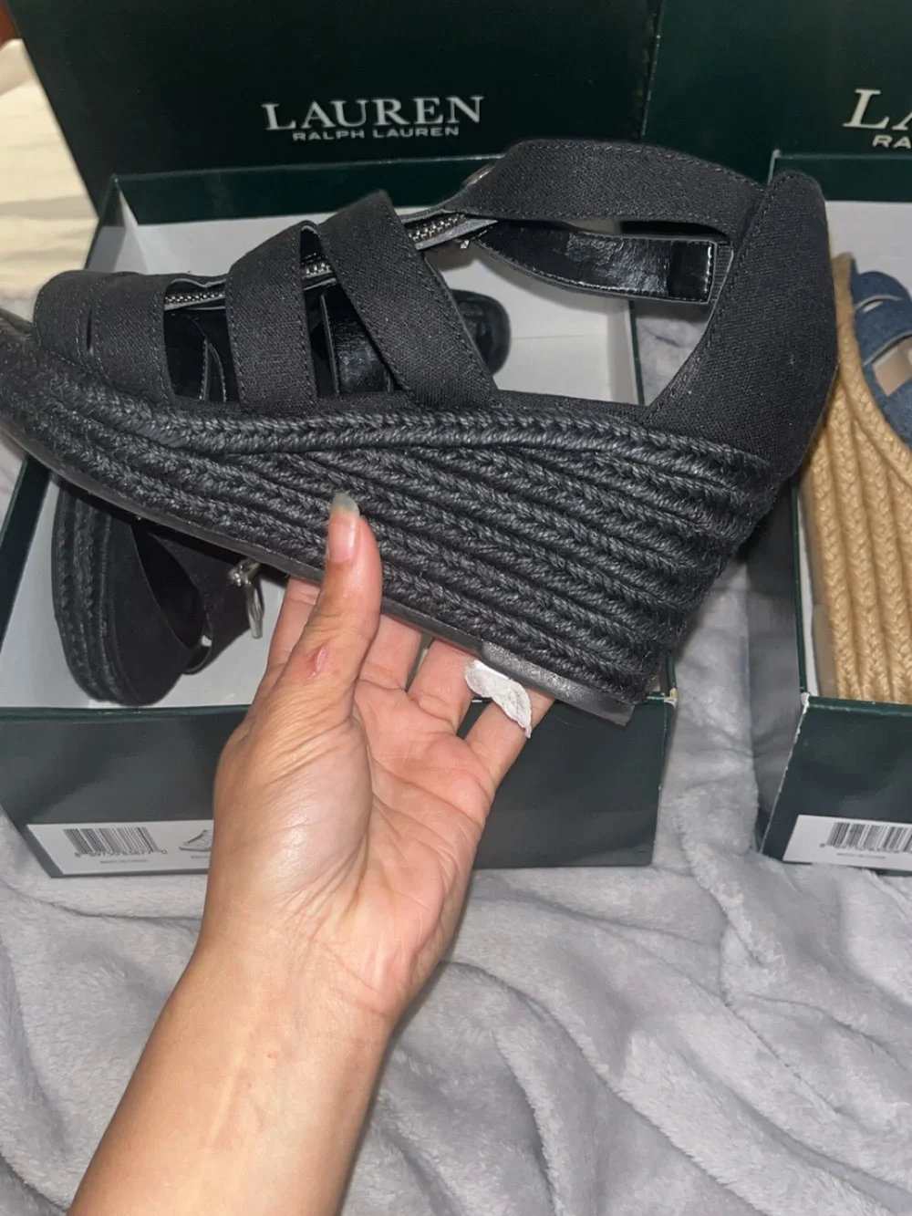 Polo by Ralph Lauren Black and Blue Espadrille Wedge Sandals